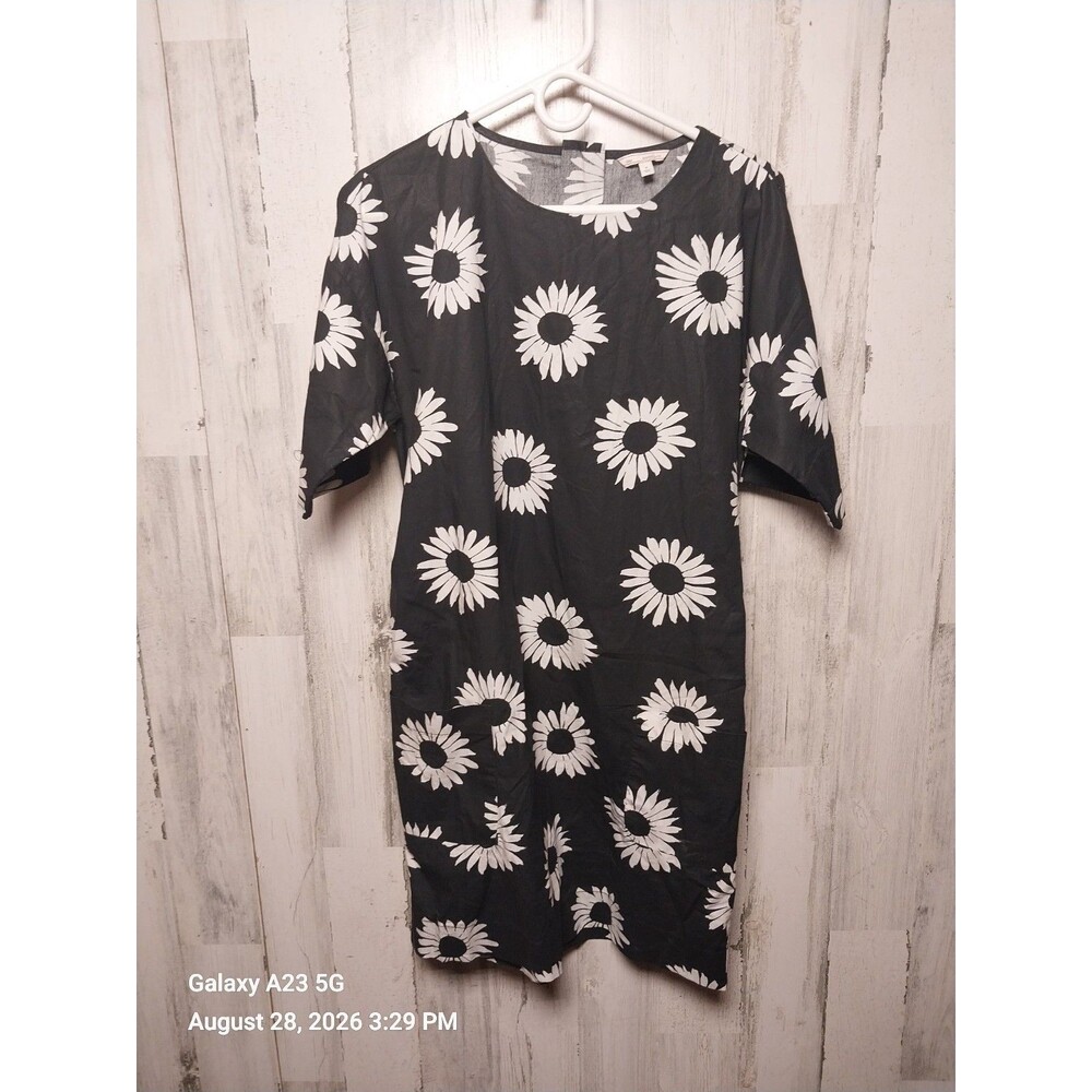GAP BELTED DRESS BLACK & WHITE FLORAL SUNFLOWER DESIGN SIZE Medium 100% COTTON